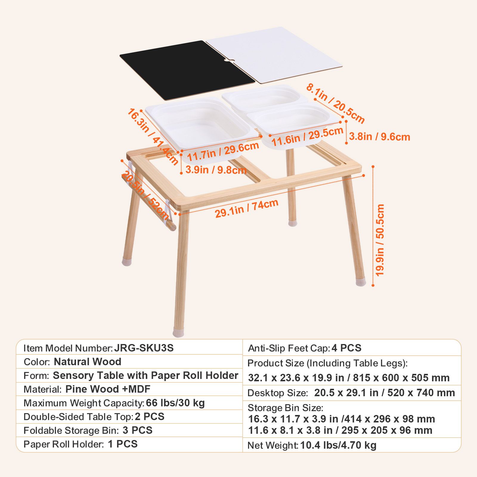 Kids Outdoor Sensory Table - 유아용 감각놀이 테이블, 3개의 접이식 수납함과