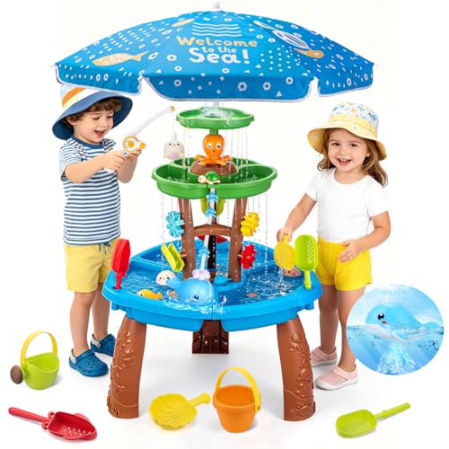 Kids Outdoor Sensory Table - 3~8세 어린이용 야외 물놀이 테이블: 파란색