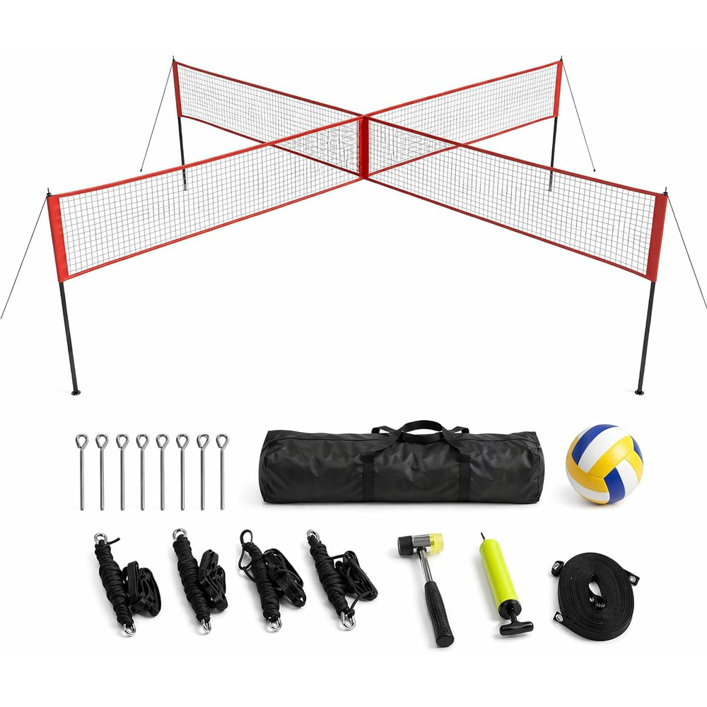 Kids Outdoor Volleyball Net - 4방향 배구 네트 세트(크로스 디자인), PE
