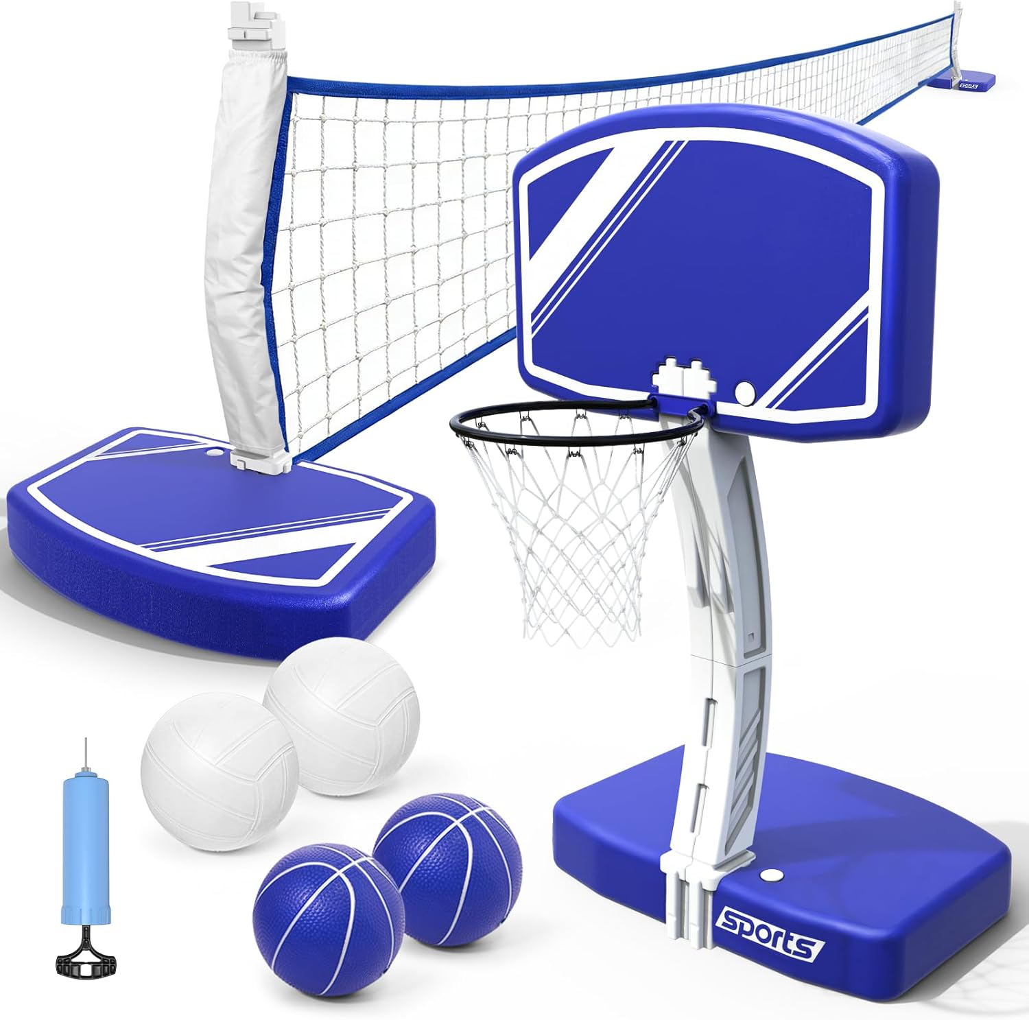 Kids Outdoor Volleyball Net - 2-in-1 수영장 농구대 및 배구 네트