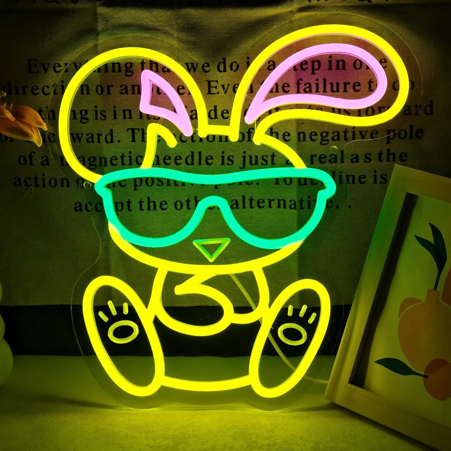 Kids Outdoor Gift Ideas - 멋진 안경 쓴 토끼 네온사인 LED
