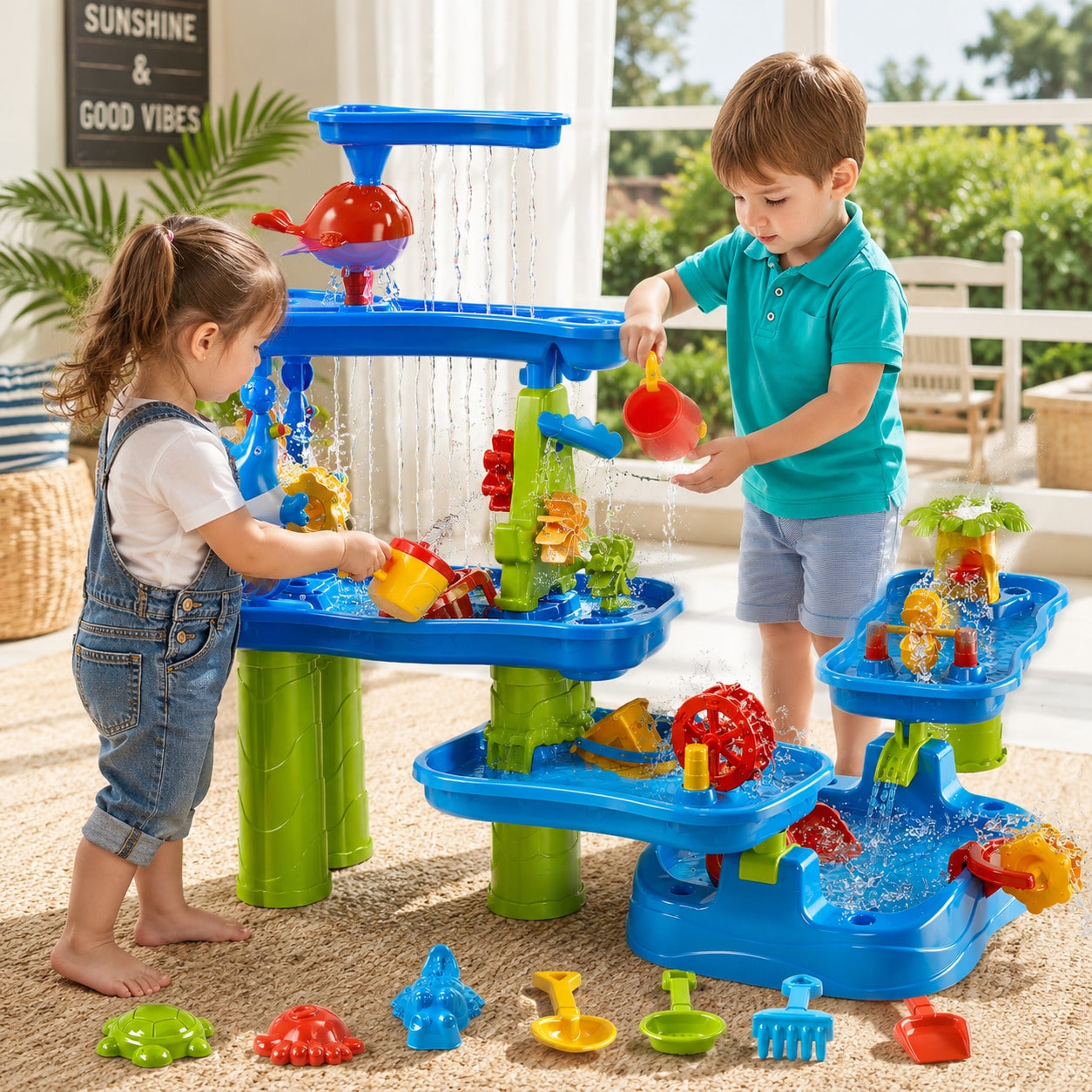 Kids Outdoor Sensory Table - 5단계 어린이용 물놀이 테이블, 모래놀이 장난감이