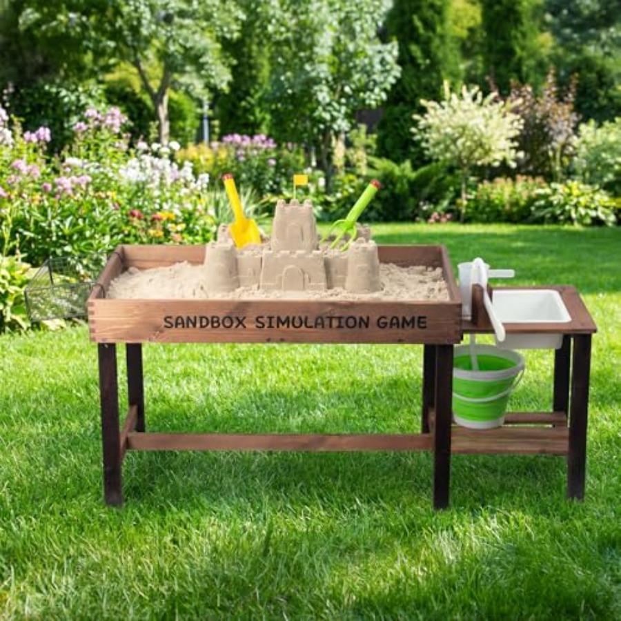 Kids Outdoor Sensory Table - 야외용 나무 모래놀이 테이블 (3~8세 어린이용),