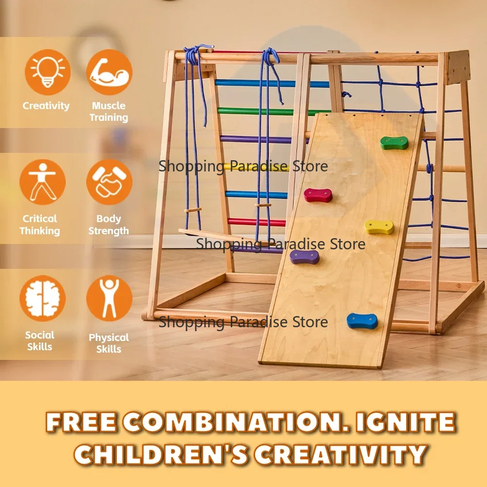 Kids Outdoor Wooden Climbing Frame - 어린이용 나무 무지개 클라이밍 프레임 실내