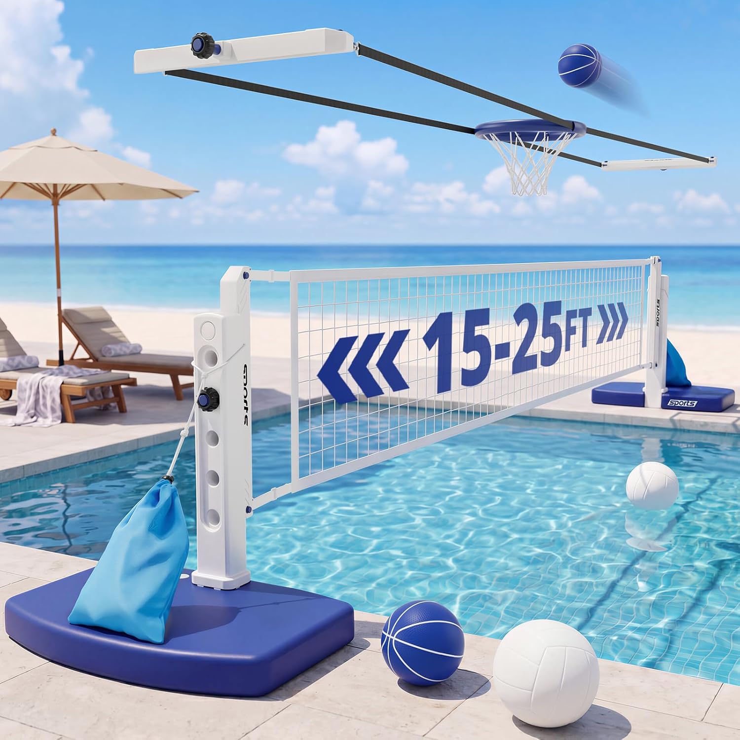 Kids Outdoor Volleyball Net - 수영장 배구 및 농구 콤보 세트,