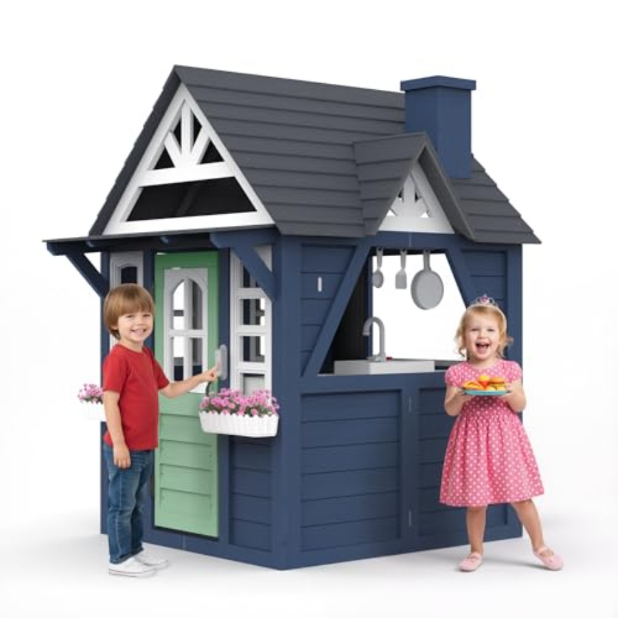 야외용 어린이 놀이집: 나무로 만든, 파란색, 크고 튼 - Kids Outdoor Kitchen 리뷰 및 가격