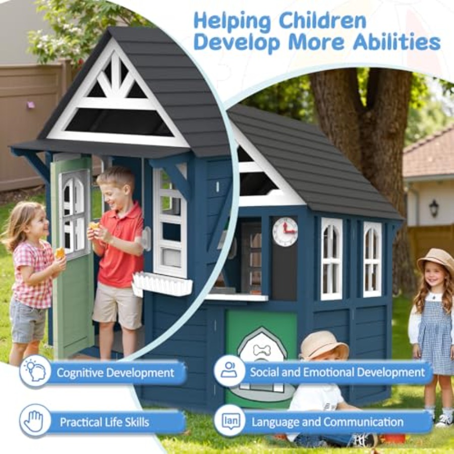 야외용 어린이 놀이집: 나무로 만든, 파란색, 크고 튼 - Kids Outdoor Kitchen 리뷰 및 가격