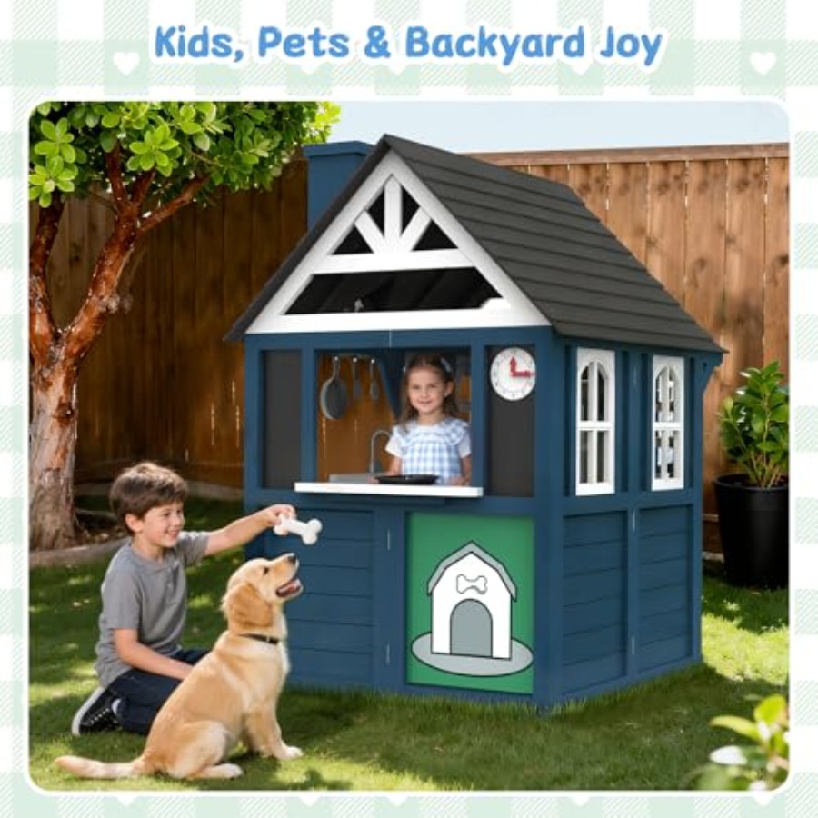 야외용 어린이 놀이집: 나무로 만든, 파란색, 크고 튼 - Kids Outdoor Kitchen 리뷰 및 가격