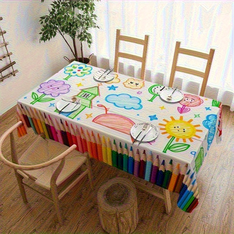 1pc 만화 연필 패턴 식탁보 여러 가지 빛깔의 어린이 - Kids Outdoor Dining Table 리뷰 및 가격