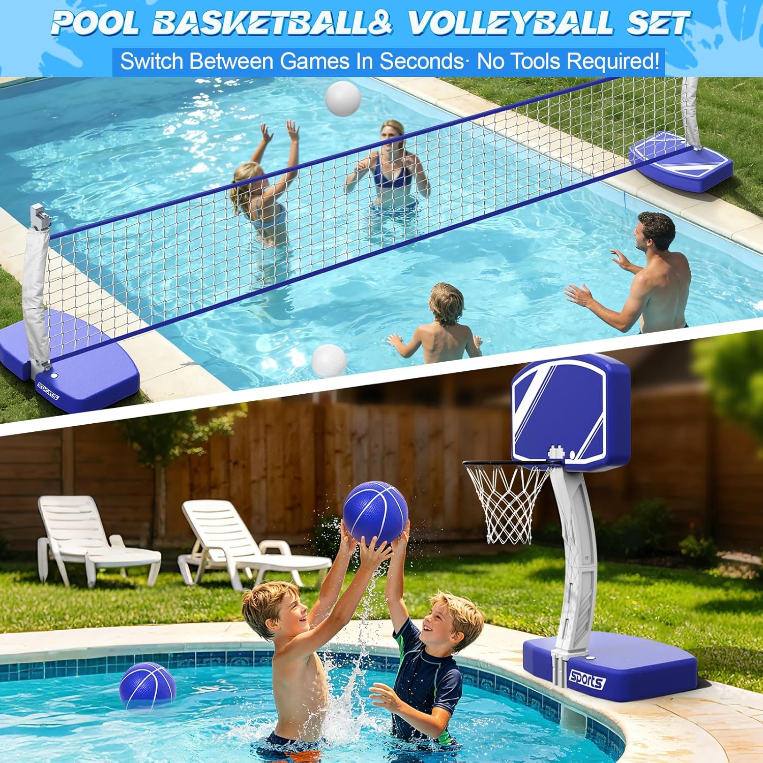 2-in-1 수영장 농구대 및 배구 네트 세트 - 무게 - Kids Outdoor Volleyball Net 리뷰 및 가격