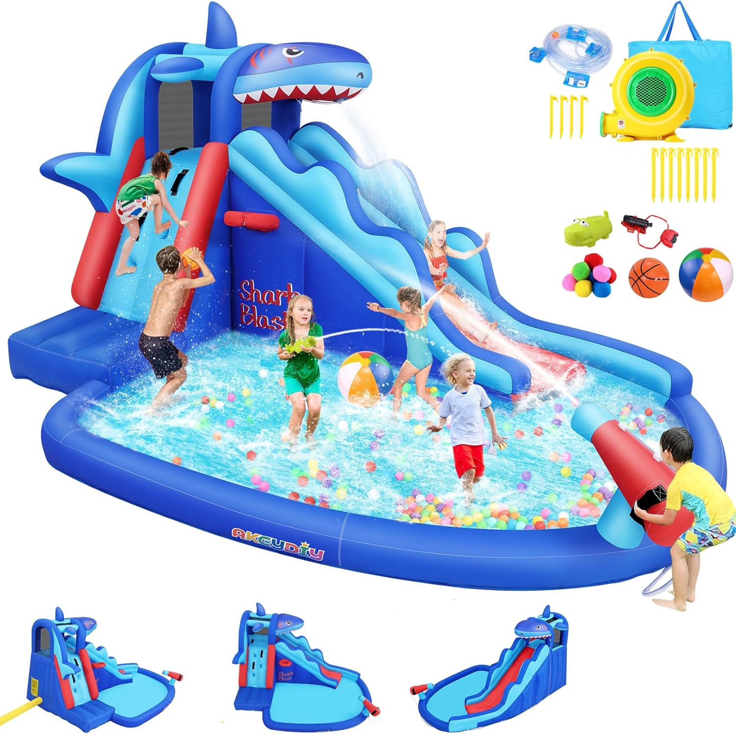 어린이용 상어 테마 에어바운스 워터파크: 야외용 에어  - Kids Outdoor Water Slide 리뷰 및 가격
