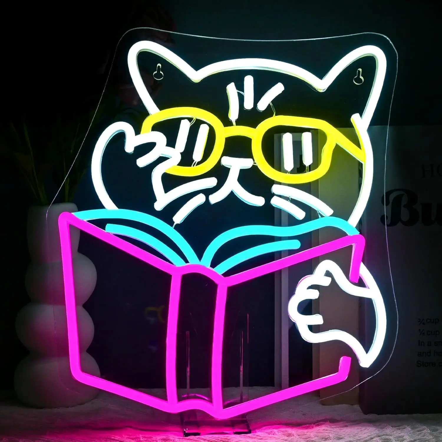 스마트한 고양이 독서 책 네온사인 안경 착용 LED 벽 - Kids Outdoor Gift Ideas 리뷰 및 가격